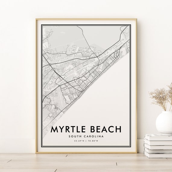 Myrtle Beach Map Art Print, South Carolina Travel