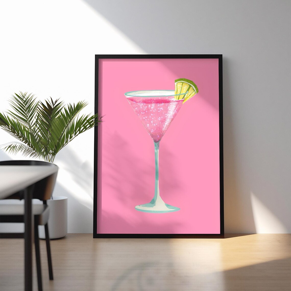 Pink Cocktail Martini Watercolor Trendy Bar Cart Kitchen Wall Art