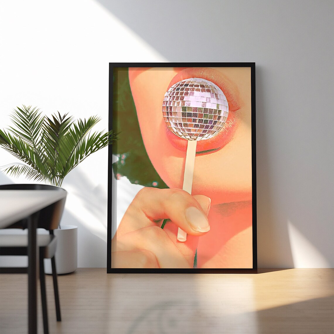 Disco Ball Lollipop Lips Pop Art Retro 70s Glam Style Poster