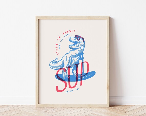 Dino Print Dinosaur Poster Retro Dinosaur Print Vintage Dino Art Print Vintage Surf Illustration Surf Lifestyle Poster Retro Beach Art