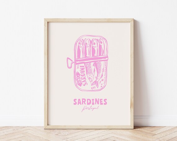 Sardines Illustration Sardines Wall Art Print Retro Fish Art Print Seafood Wall Art Sardines Tin Print Colorful Fish Print Portugal