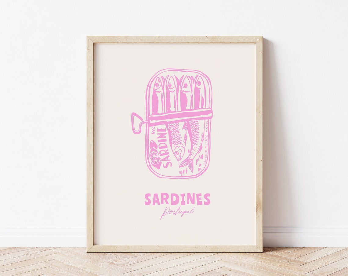 Sardines Portugal Pink Vintage Sardine Tin Illustration Print
