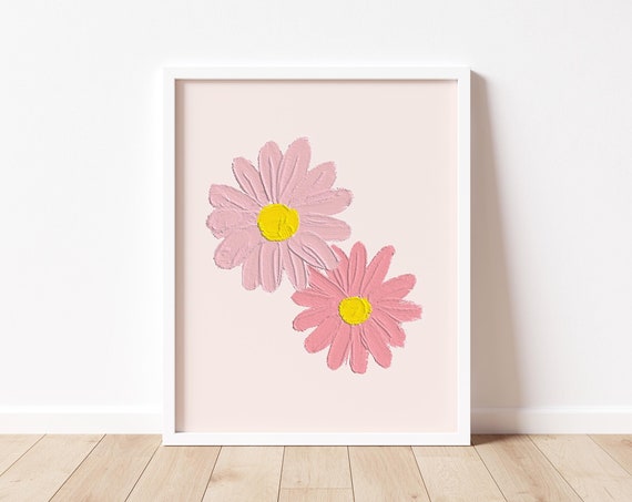 Daises Wall Art Floral Girl Nursery Decor Pink Flower Poster Daisy Art Print Pink Flower Art Pink Floral Wall Decor Pink Nursery Decor
