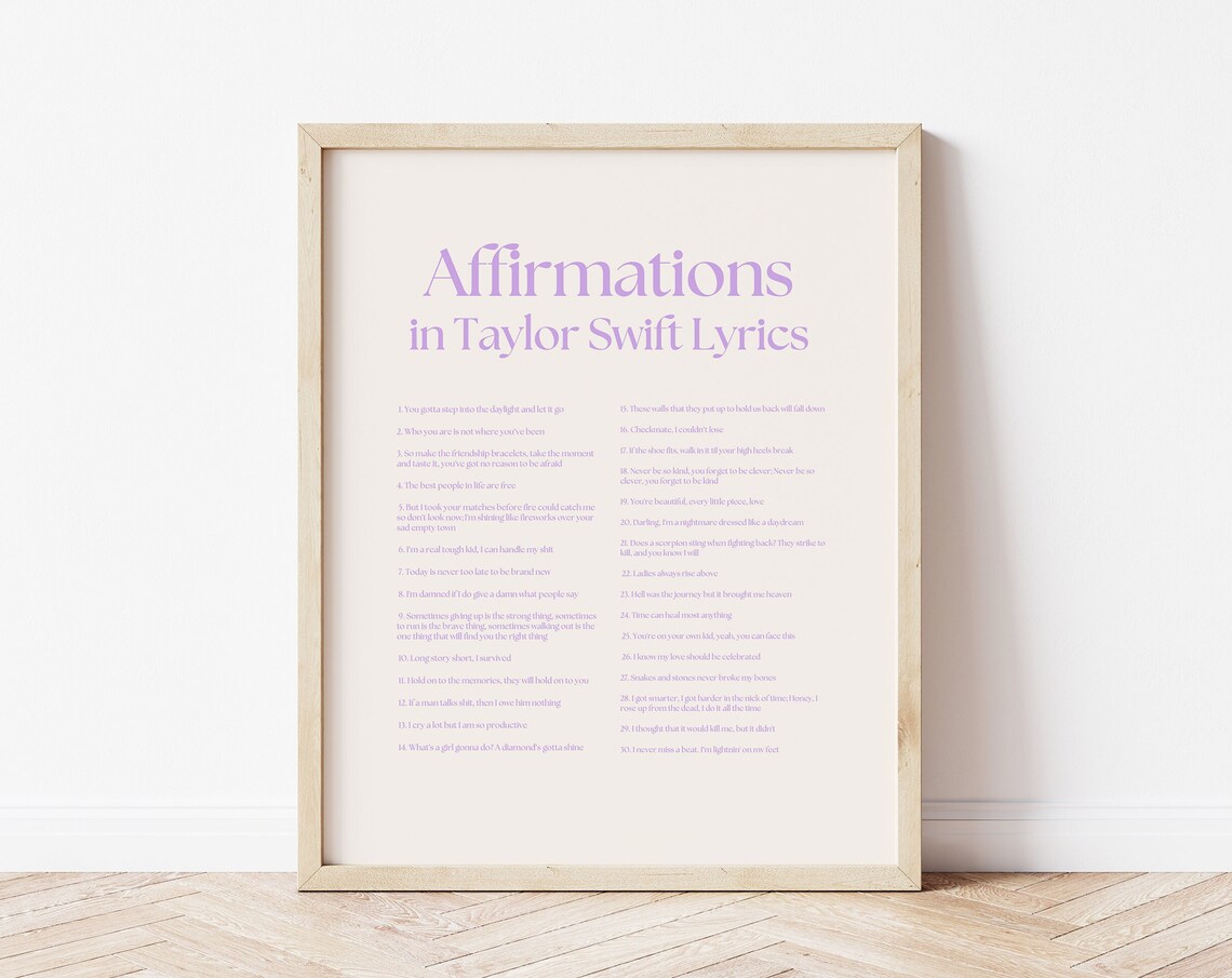 Affirmations in Taylor Swift Lyrics Lavender Lyric Typography Poster