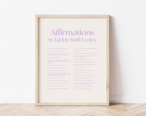 Affirmations in Taylor Swift Lyrics Lavender Lyric Typography Poster