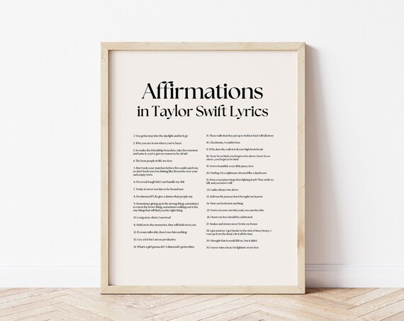 Affirmations in Taylor Swift Lyrics Thirty Song Quote Poster