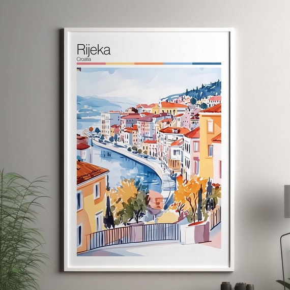 Rijeka Print Soft Colors Travel Poster Colourful Wall Art Croatia City Decor For