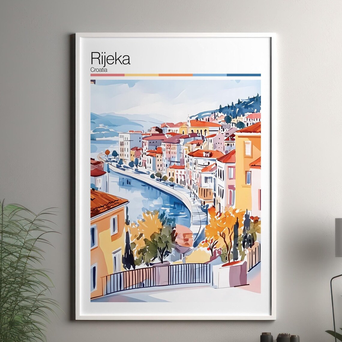 Rijeka Croatia Travel Poster Watercolor Harbor Promenade City Scene