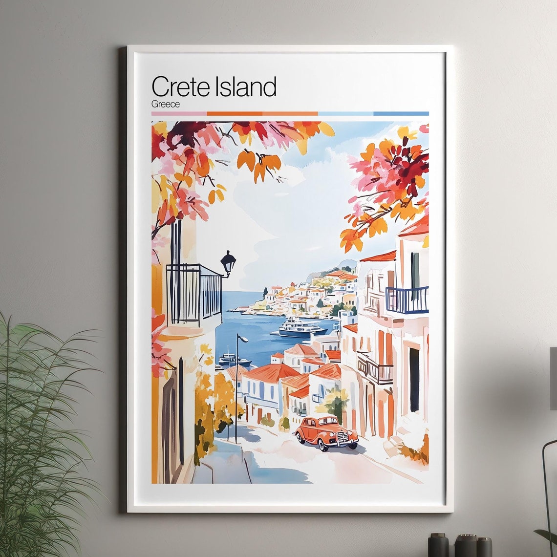Crete Island Print Soft Colors Travel Poster Colourful Wall Art Greece City Decor