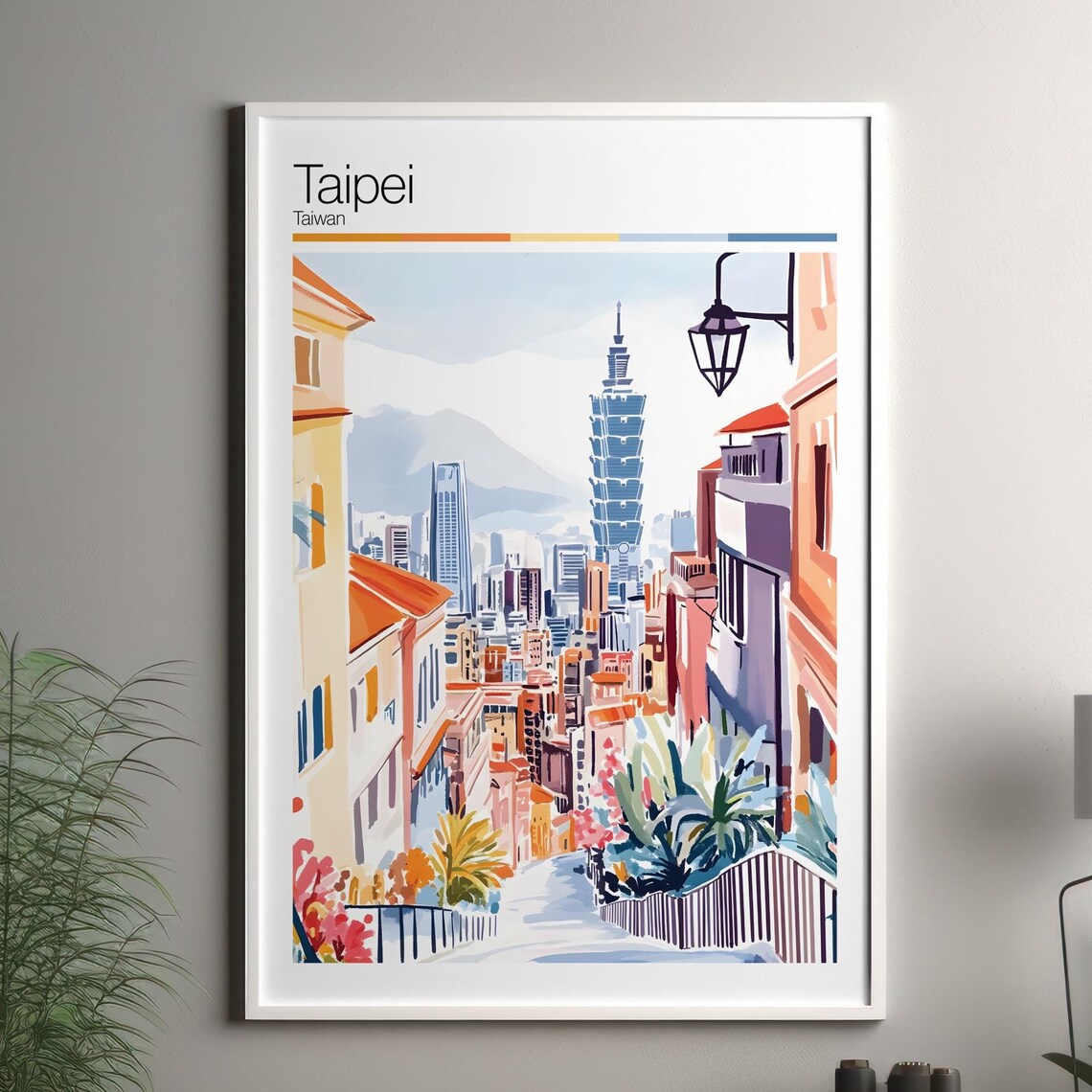 Taipei Taiwan 101 Tower Soft Watercolor City Skyline Travel Poster