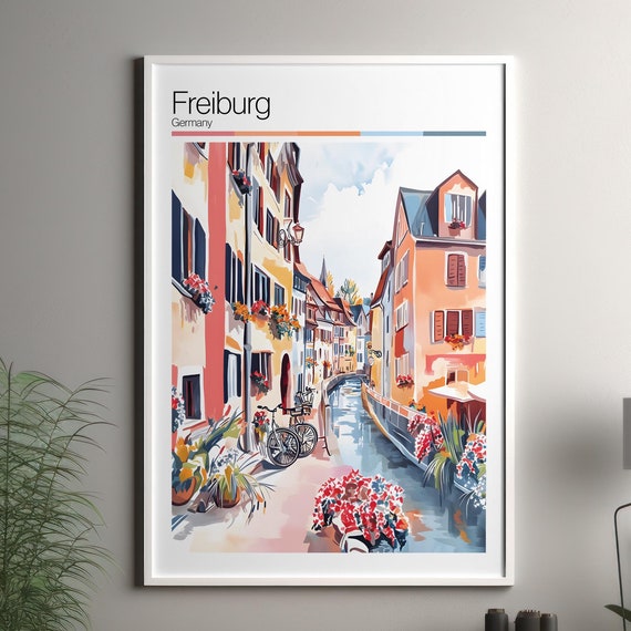 Freiburg Print Soft Colors Travel Poster Colourful Wall Art Germany City Decor For