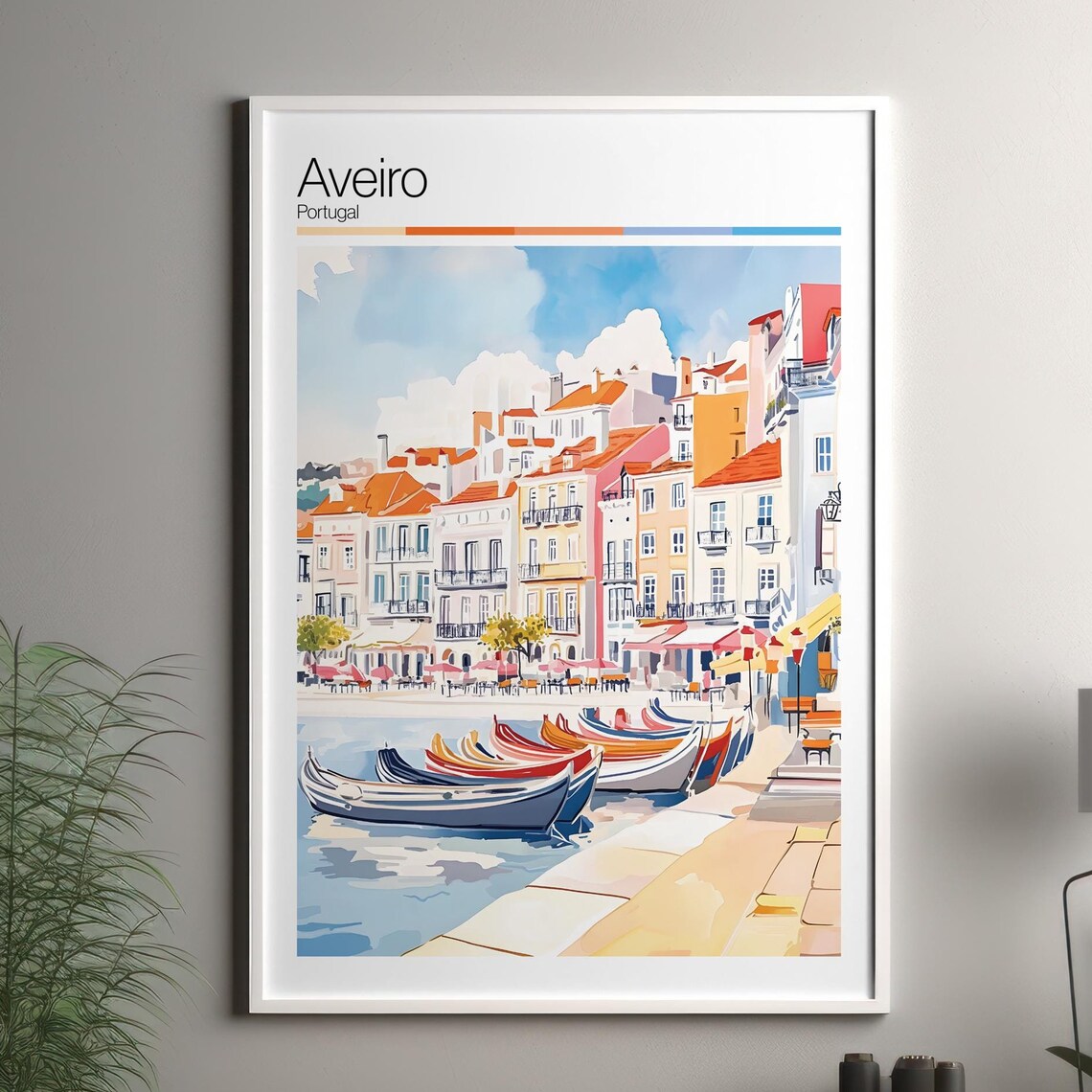 Aveiro Portugal Canal Colorful Boats Quayside Soft Pastel Travel Poster