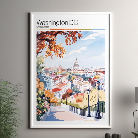 Washington Dc Soft Colors Travel Poster Print Colourful Wall Art United States City Decor