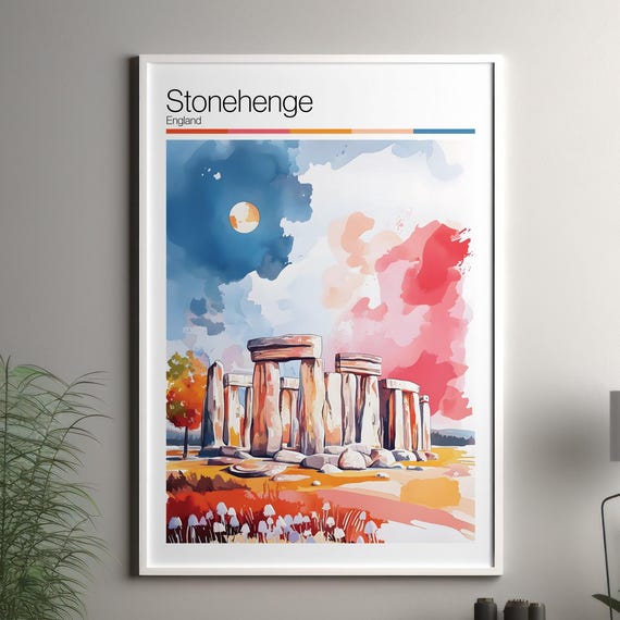 Stonehenge Print Soft Colors Travel Poster Colourful Wall Art United Kingdom City Decor