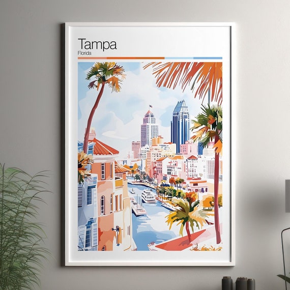 Tampa Print Soft Colors Travel Poster Colourful Wall Art United States City Decor For