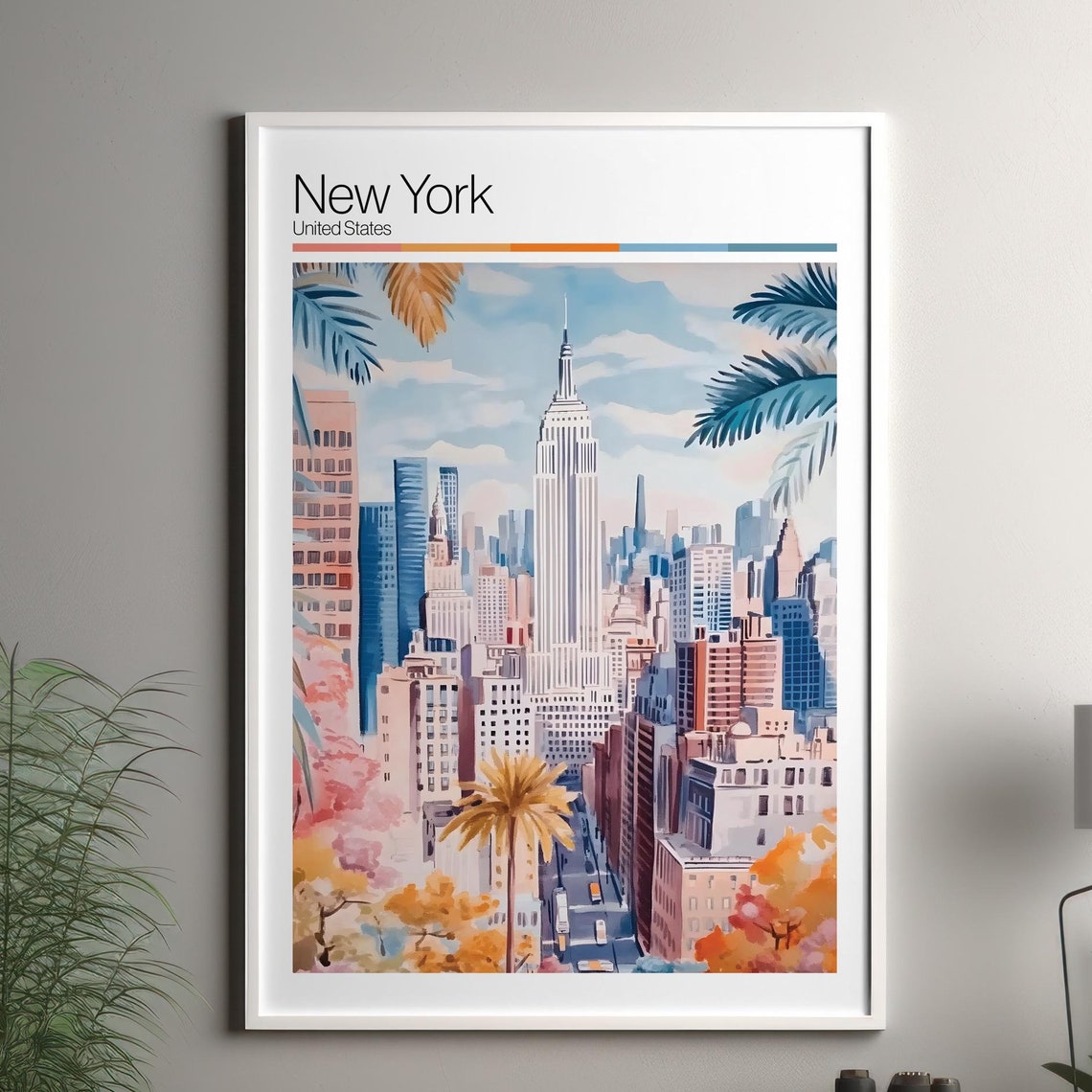 New York City Manhattan Skyline Empire State Building Travel Poster