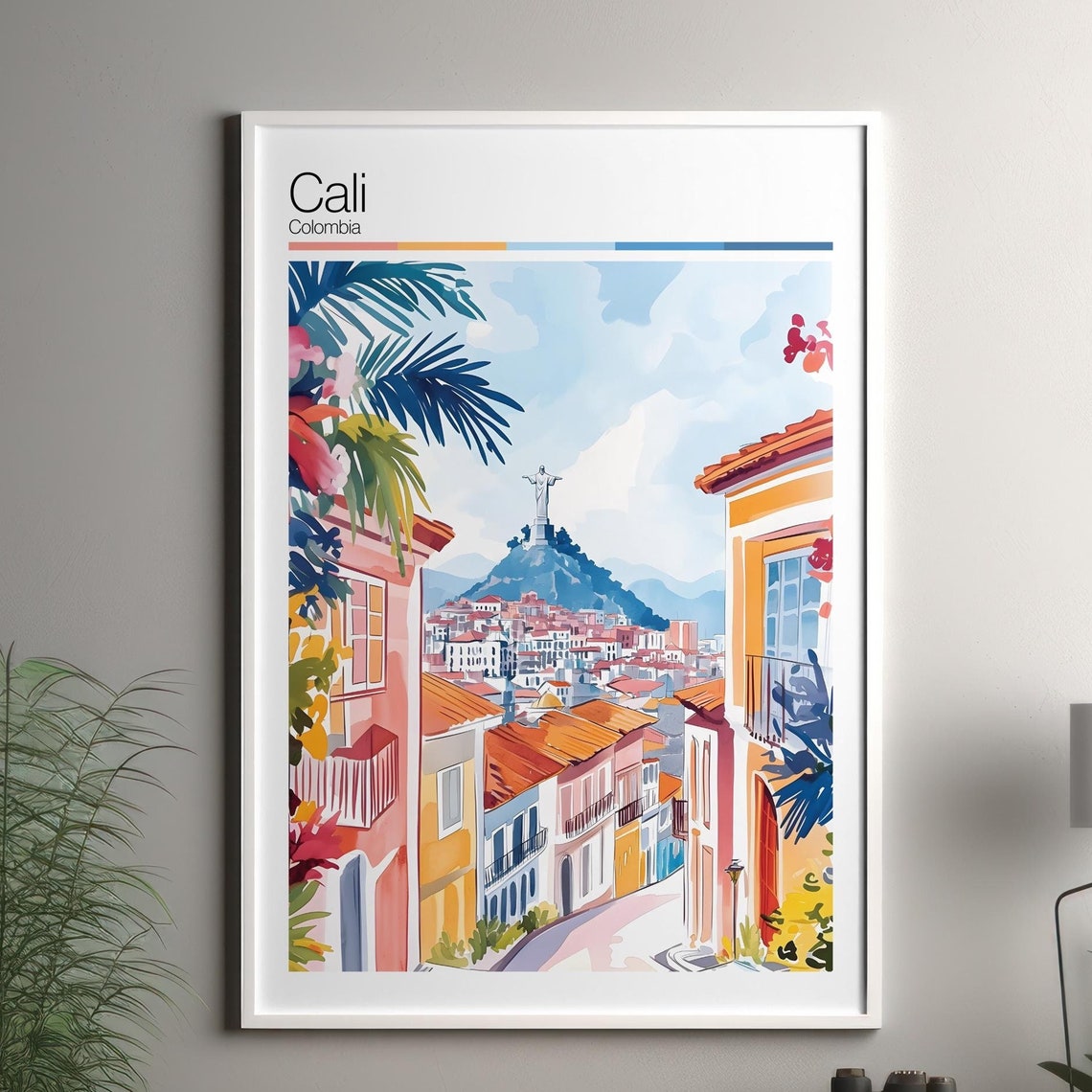 Cali Print Soft Colors Travel Poster Colourful Wall Art Colombia City Decor For