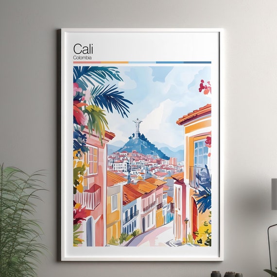 Cali Print Soft Colors Travel Poster Colourful Wall Art Colombia City Decor For