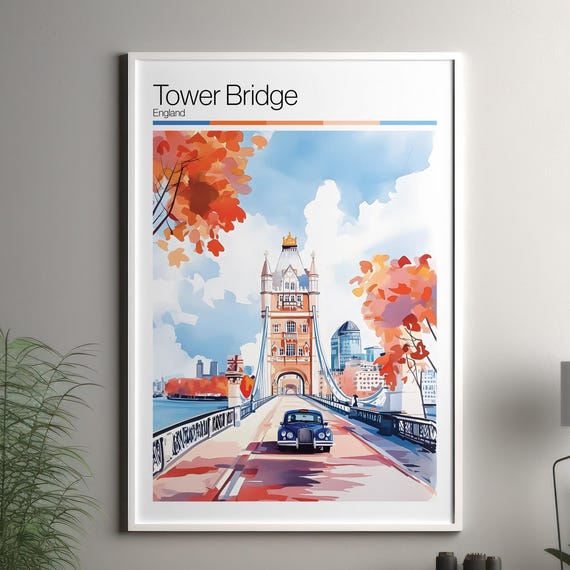 Tower Bridge Soft Colors Travel Poster Print Colourful Wall Art United Kingdom City Decor