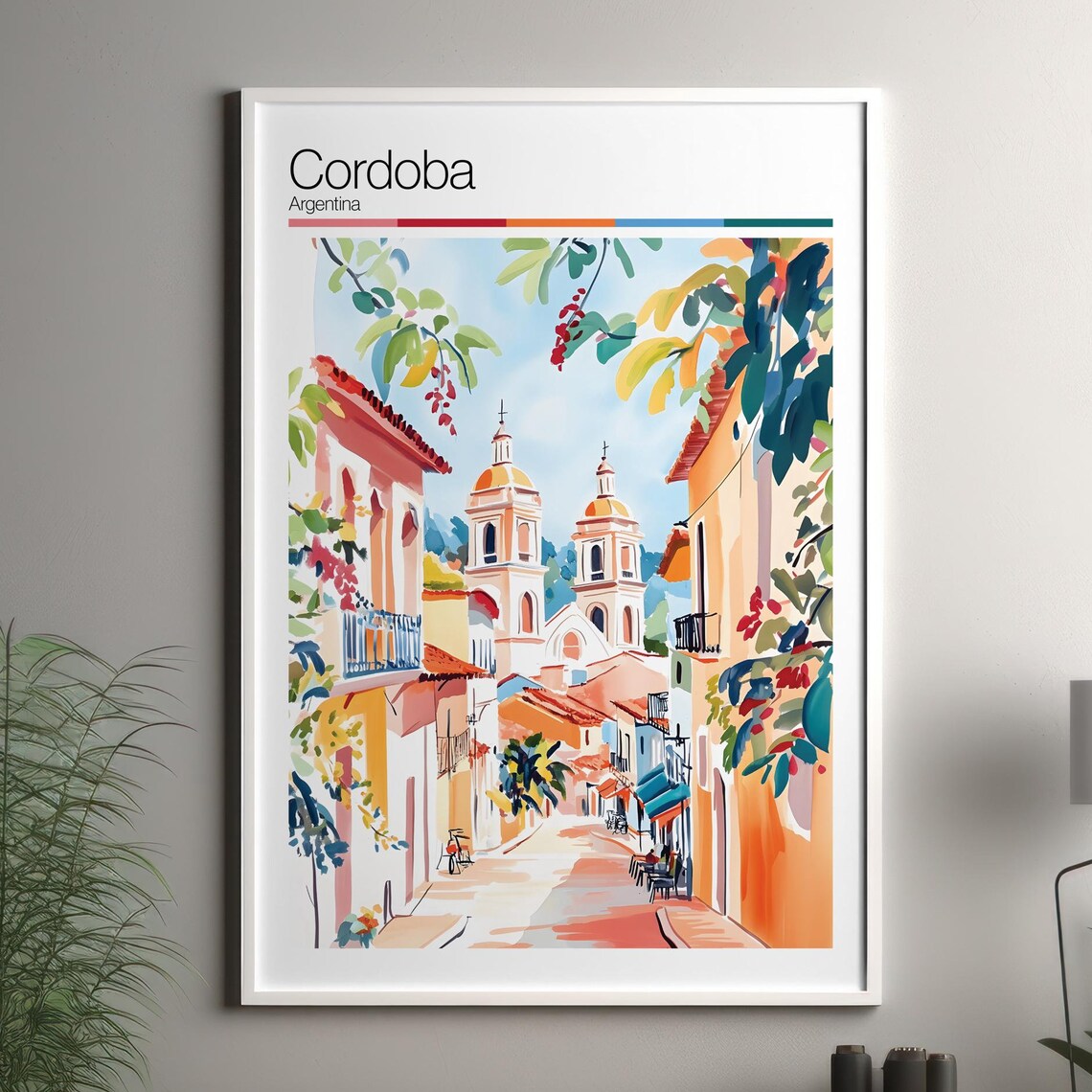 Cordoba Argentina Cathedral Street Watercolor Old Town Travel Poster