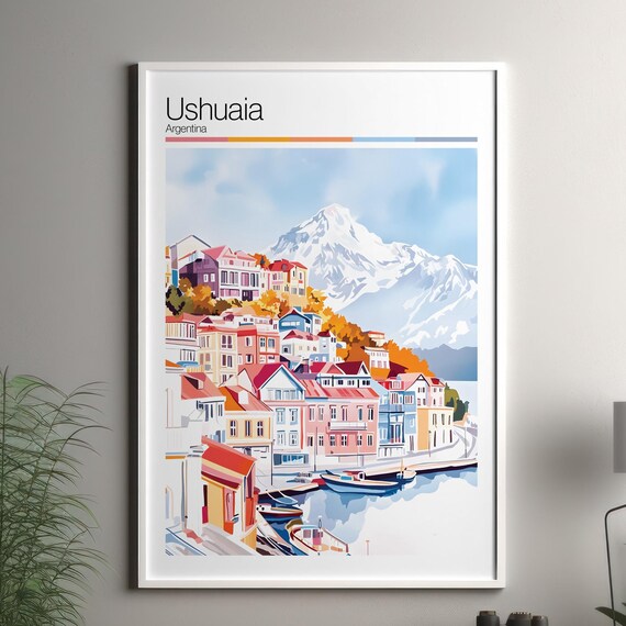 Ushuaia Argentina End of the World Harbor Mountain Watercolor Poster