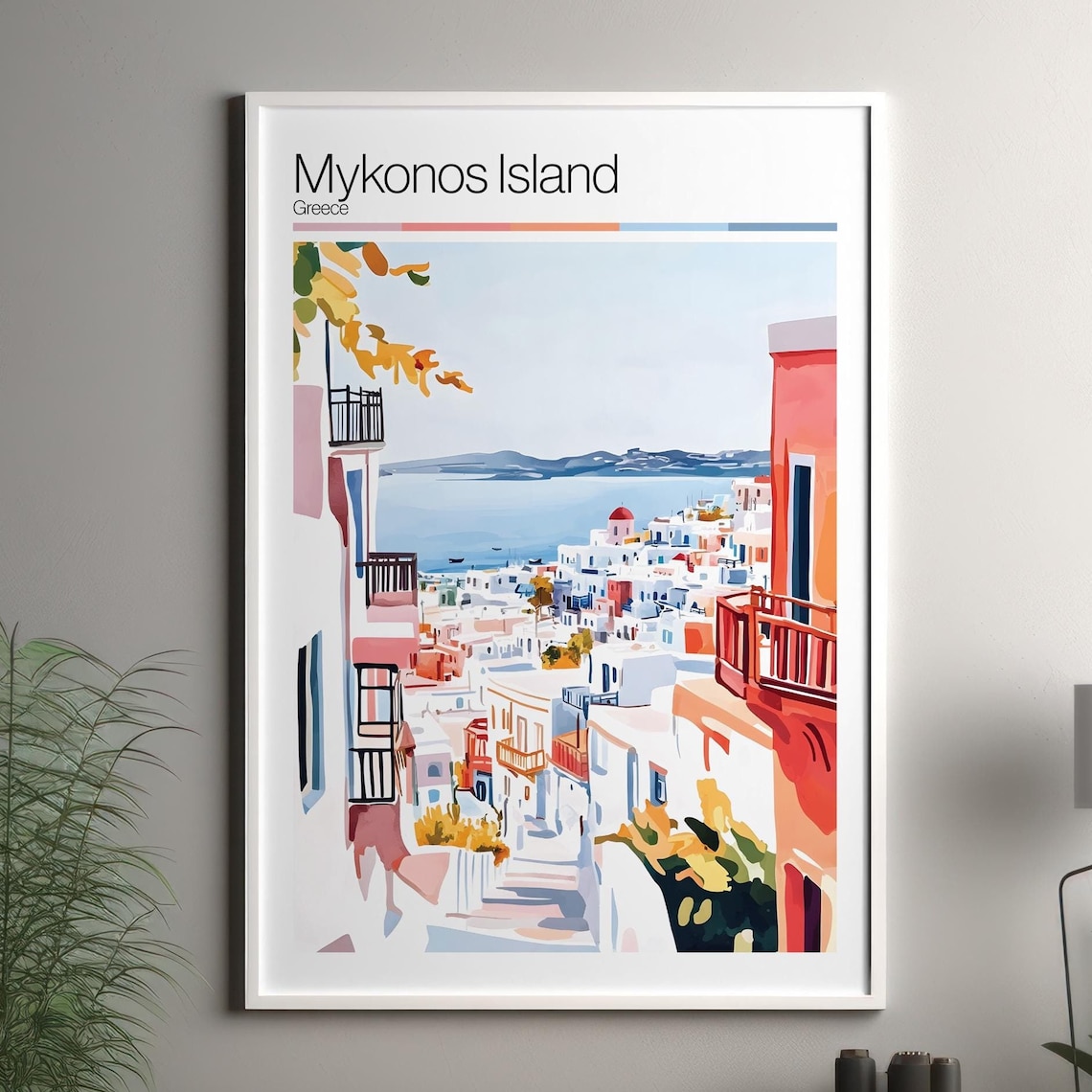 Mykonos Island Greece Whitewashed Town Sea View Travel Poster Coastal