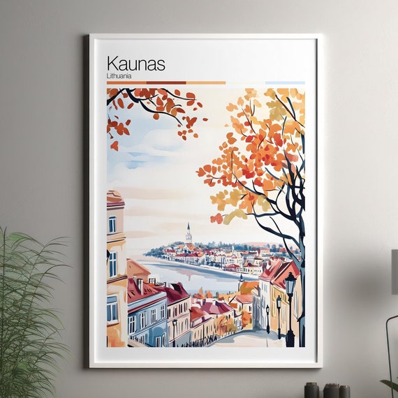 Kaunas Print Soft Colors Travel Poster Colourful Wall Art Lithuania City Decor For