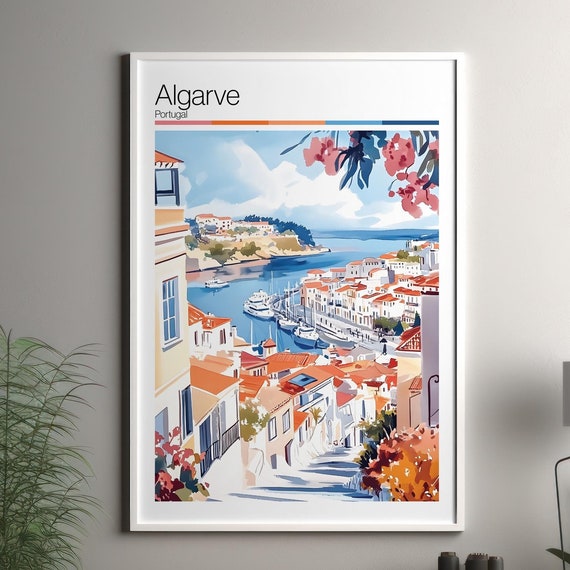Algarve Print Soft Colors Travel Poster Colourful Wall Art Portugal City Decor For