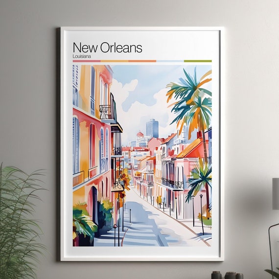 New Orleans Print Soft Colors Travel Poster Colourful Wall United States City Decor