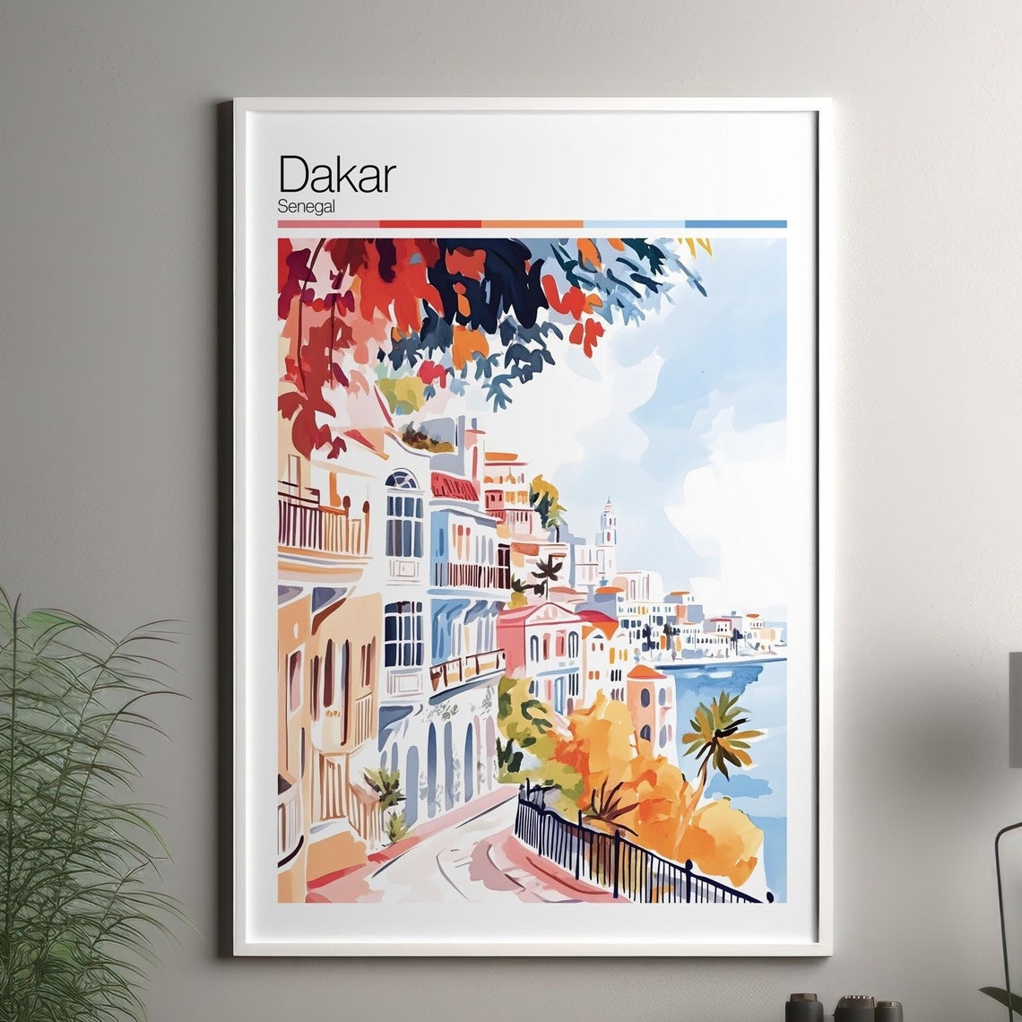 Dakar Print Soft Colors Travel Poster Colourful Wall Art Senegal City Decor For