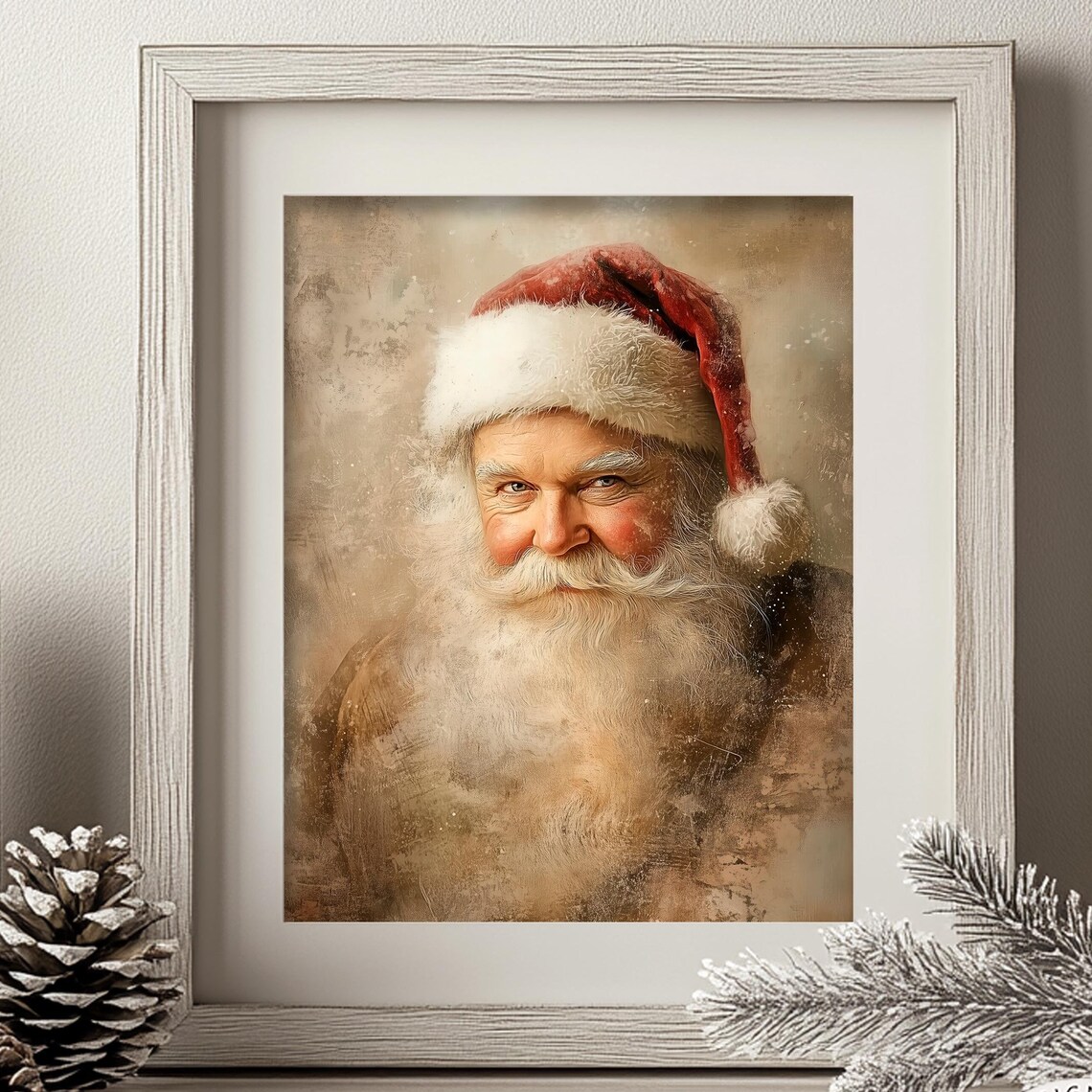 Vintage Santa Portrait, Christmas Wall Art Print
