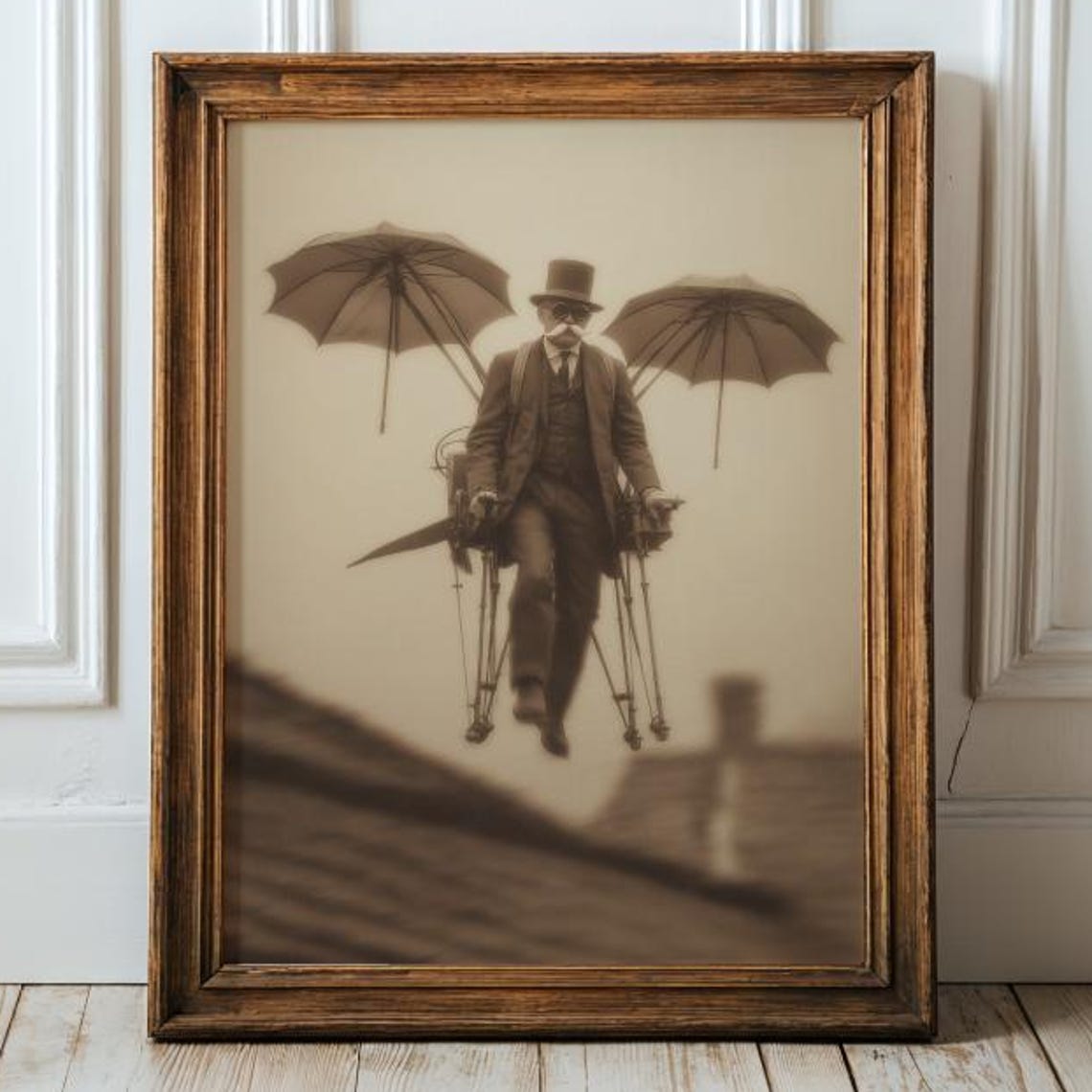 Victorian Flying Machine Sepia Steampunk Invention Art Poster