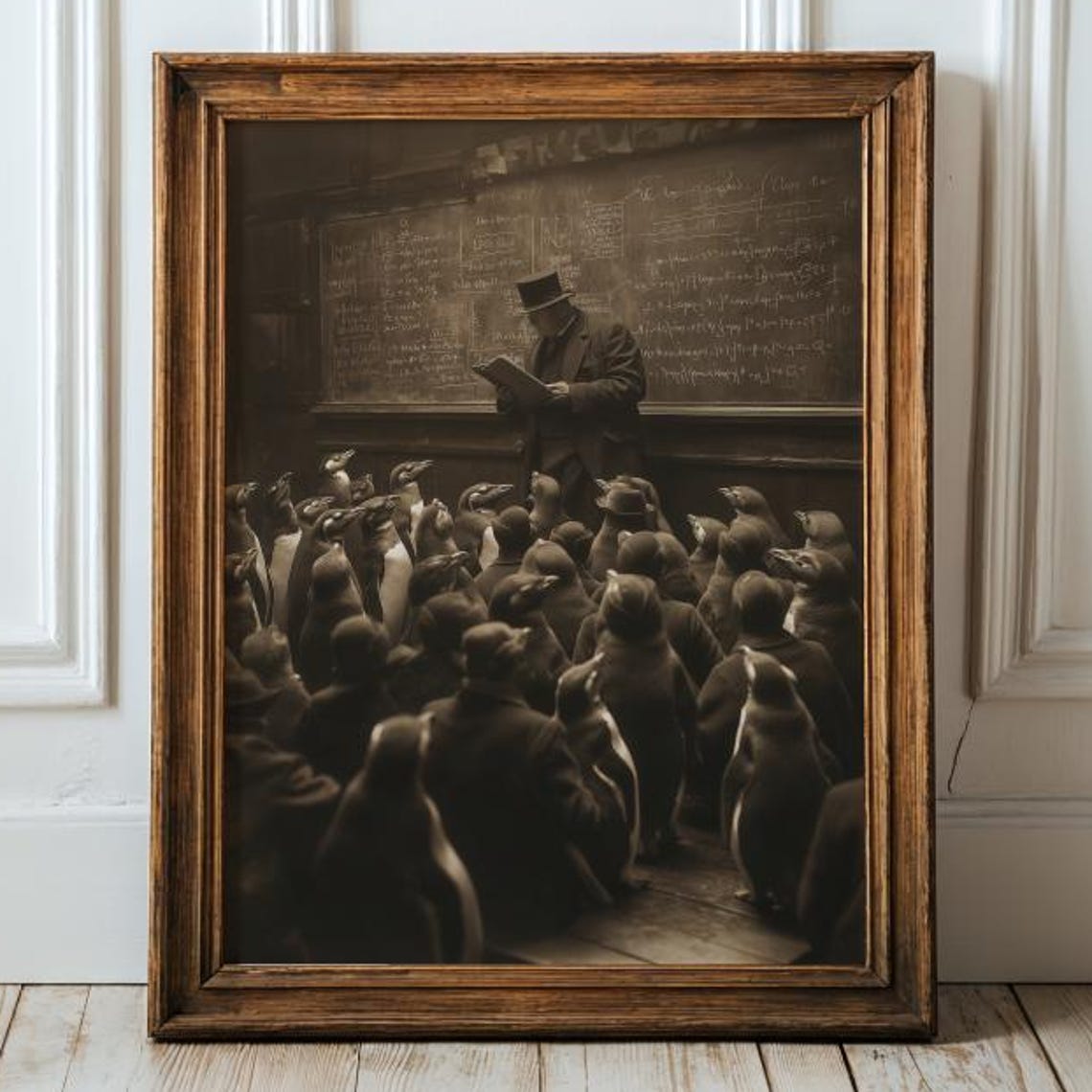 Penguin Classroom Vintage Sepia Funny Professor Lecture Poster