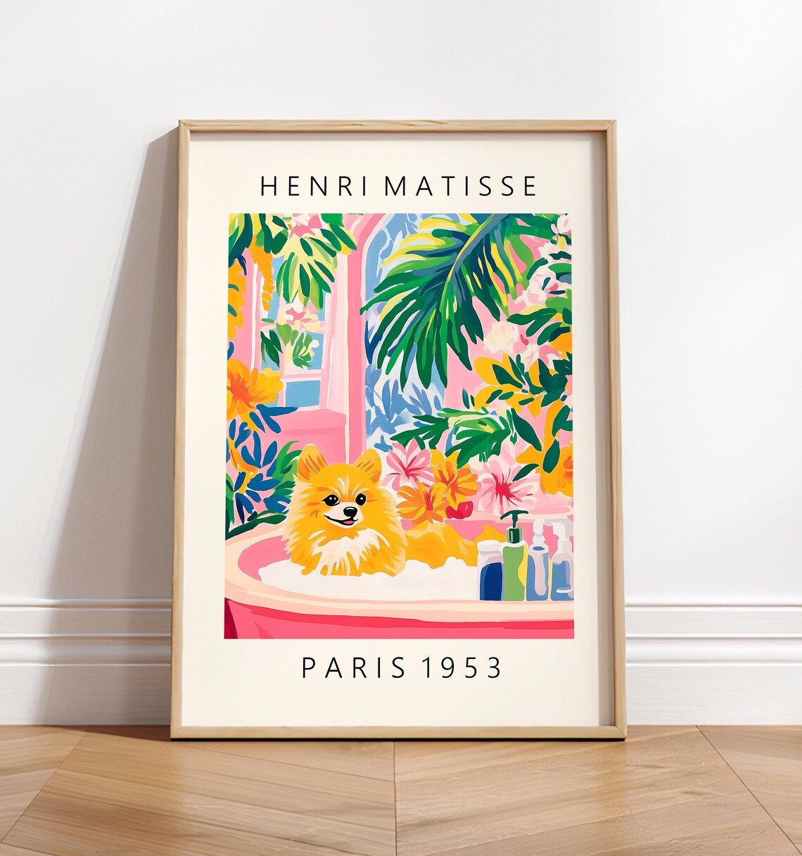 Pomeranian In Bathtub, Matisse-Inspired Poster