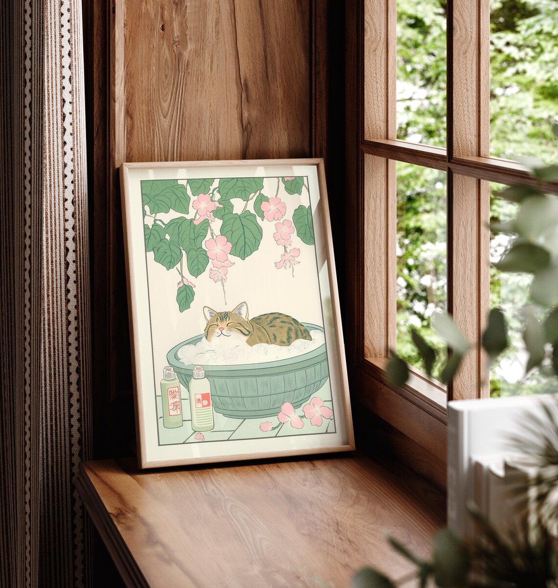 Tabby Cat In Bathtub, Japanese Bathroom Decor - Image 3