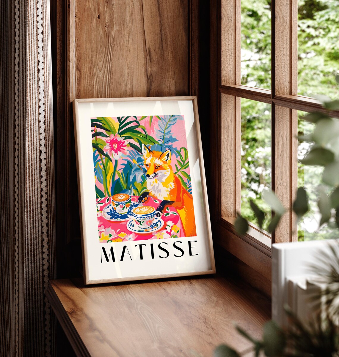 Fox Drinking Coffee, Matisse-Inspired Animal Art Print - Image 2