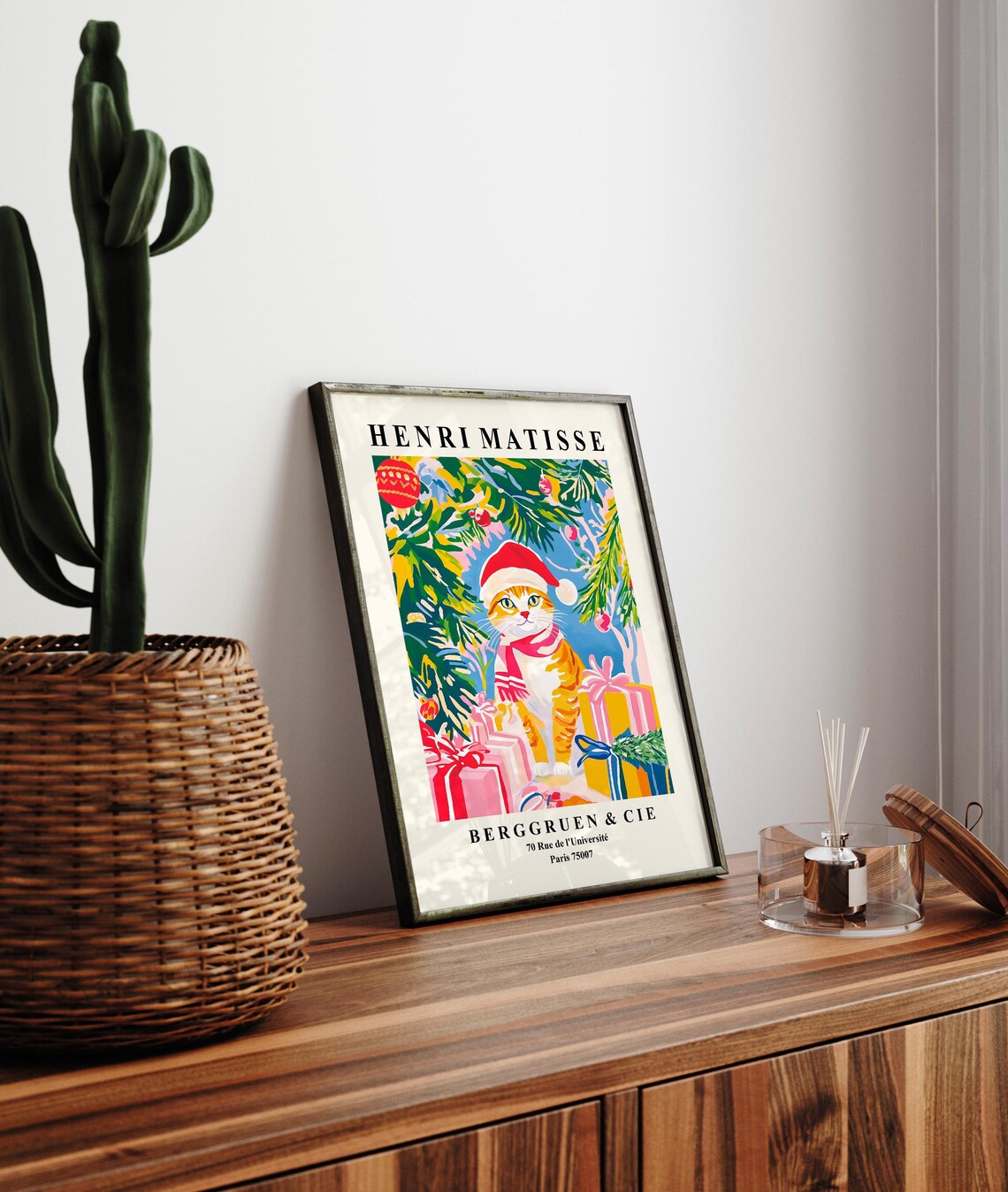 Henri Matisse Style Ginger Cat Santa Hat Christmas Berggruen Poster - Image 5