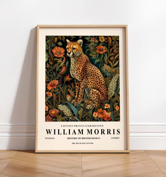 Cheetah Print William Morris Dark Botanical Poster