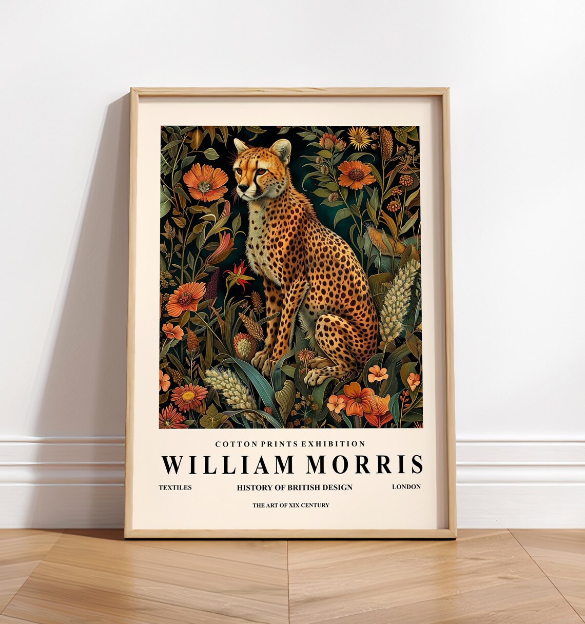 Cheetah Print William Morris Dark Botanical Poster