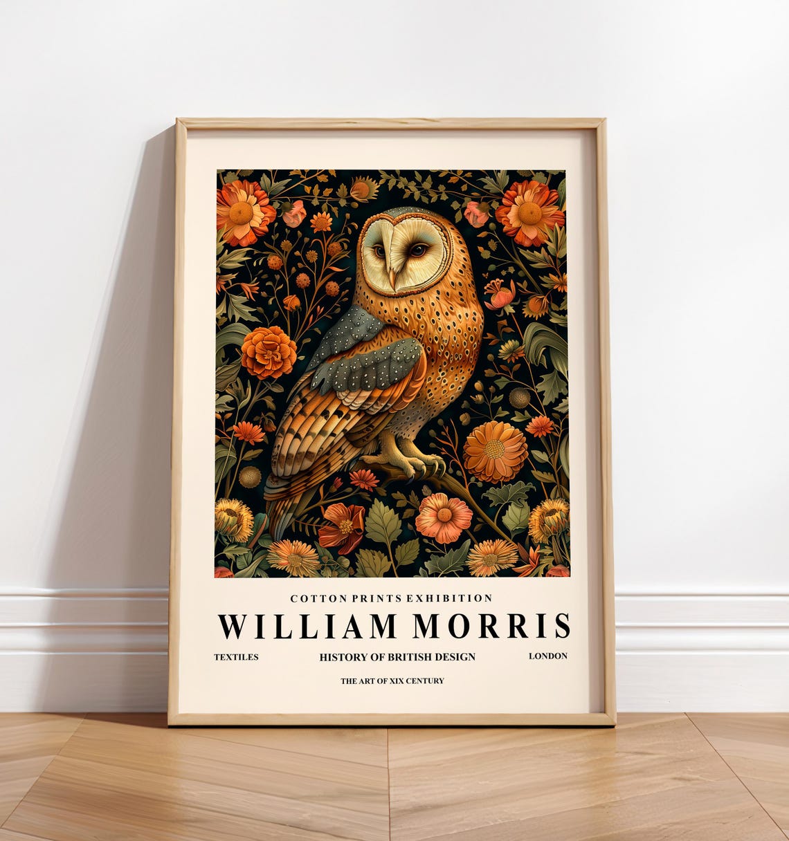 William Morris Style Owl Floral Exhibition Botanical Wall Art