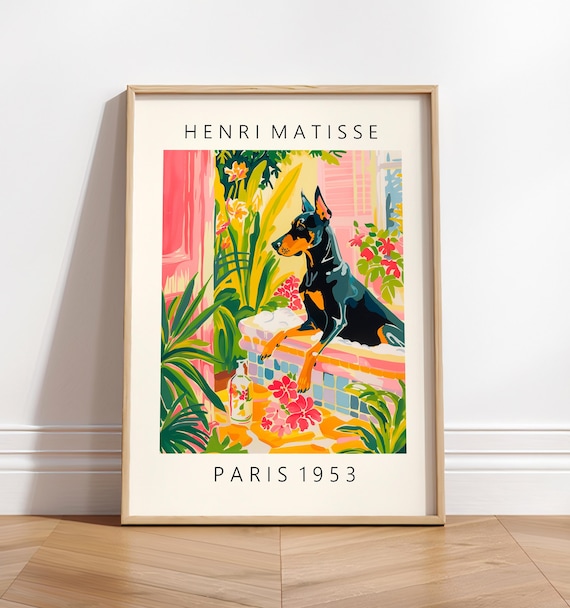 Doberman in Bathtub Funny Bathroom Art Print