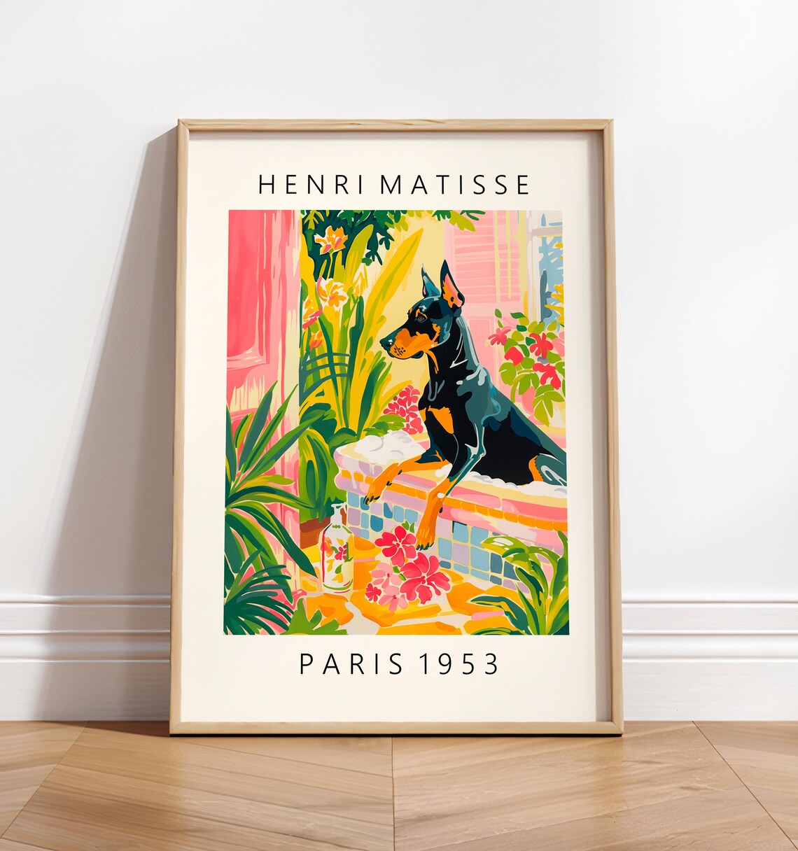 Doberman in Bathtub Funny Bathroom Art Print