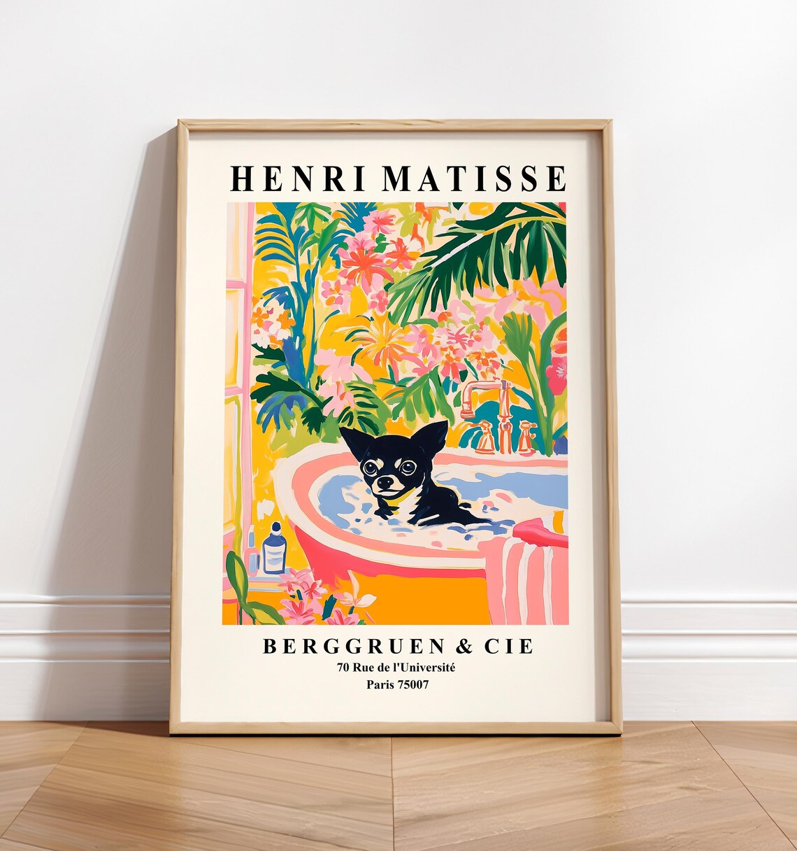 Black Chihuahua Aesthetic Art Print, Matisse-Inspired Boho