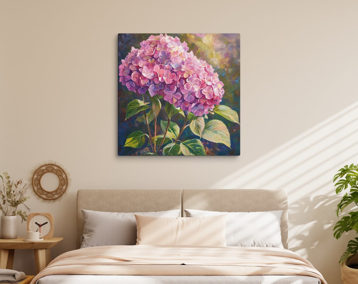 Pink Hydrangea Cluster Sunlit Garden Painterly Floral Art Poster - Image 5