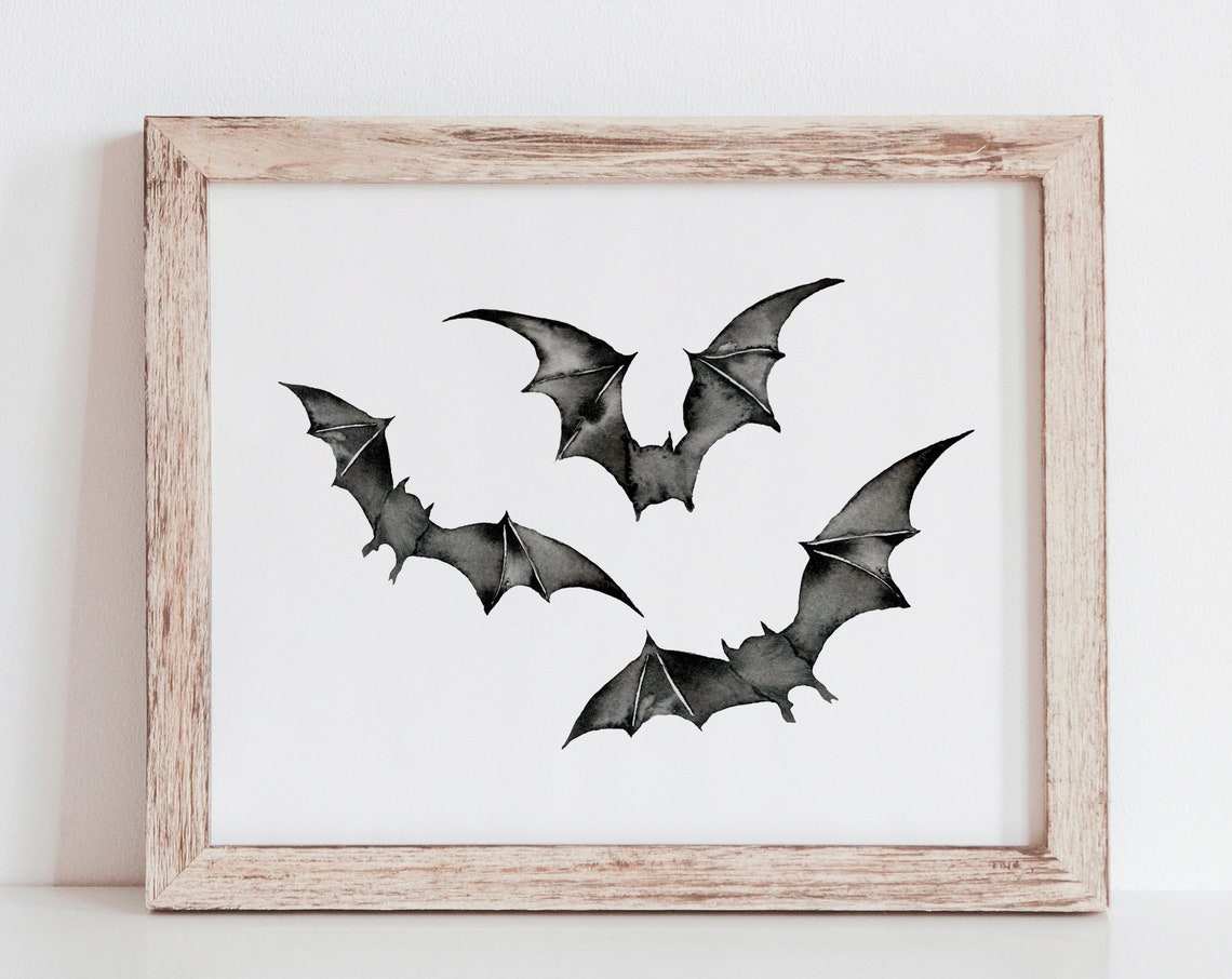 Three Watercolor Flying Bats Halloween Spooky Gothic Decor Poster - Image 2