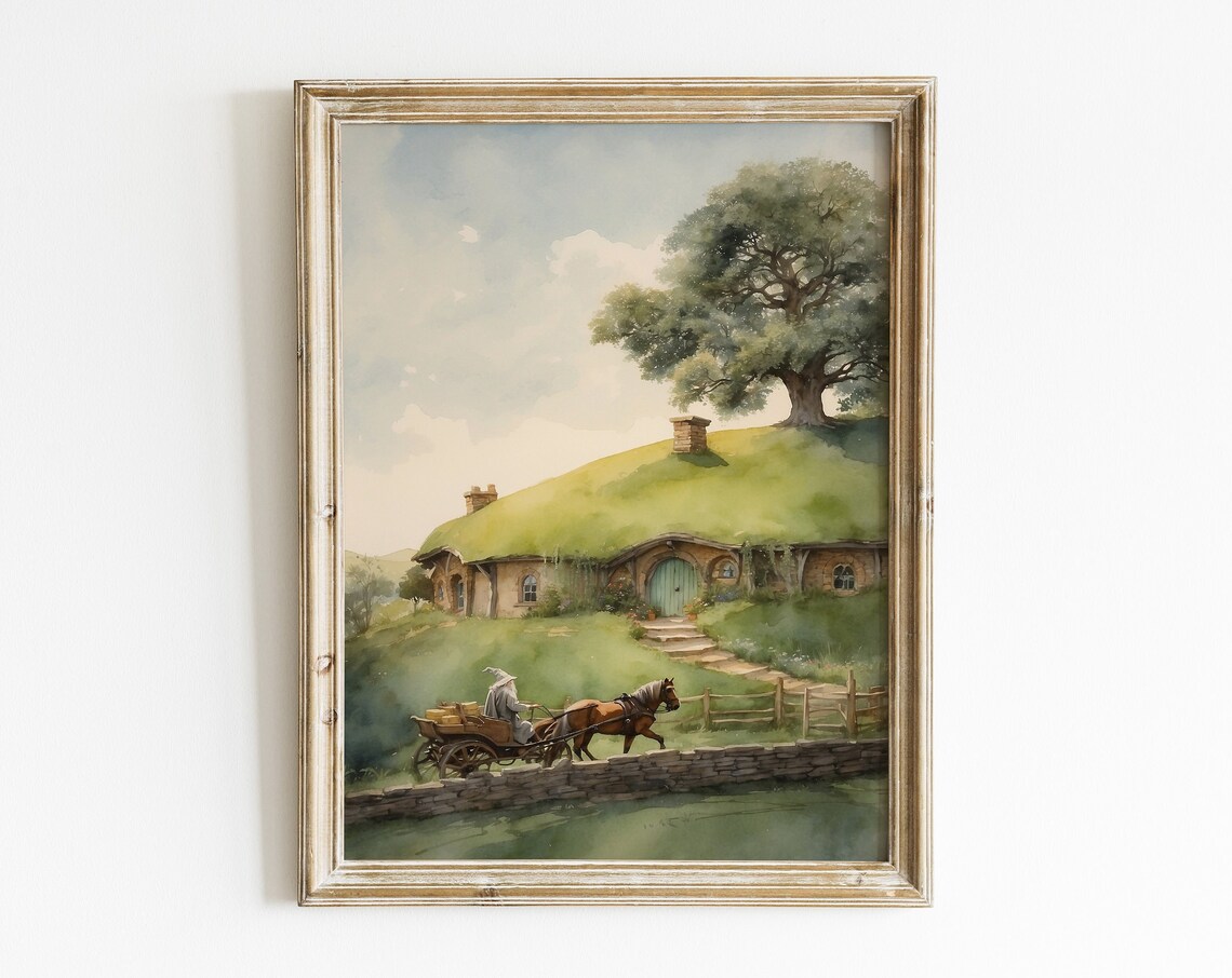 Fantasy Wizard in the Shire Landscape Art Print