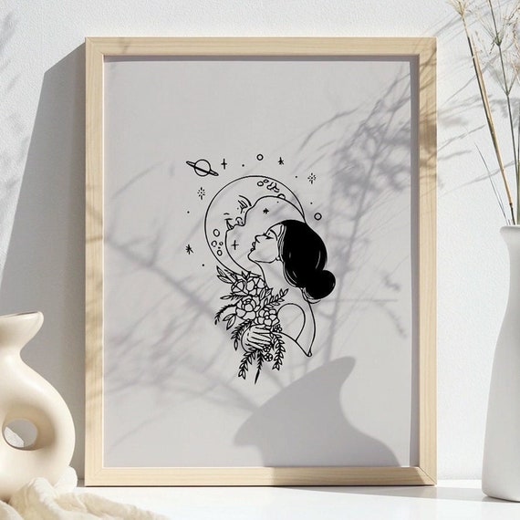 Celestial Moon Lover Art Printmystic Printcelestial Print Printsdigital Girl