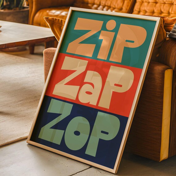 Zip Zap Zop Retro Color Block Bold Typography Improv Game Wall Art