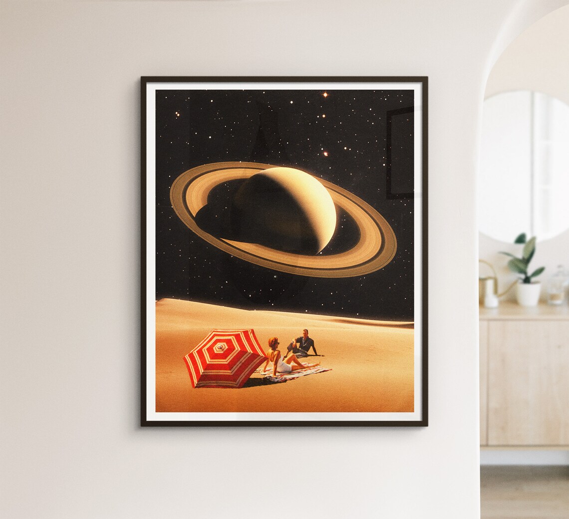 Space Date Vintage Collage, Retro Futurism Art Print