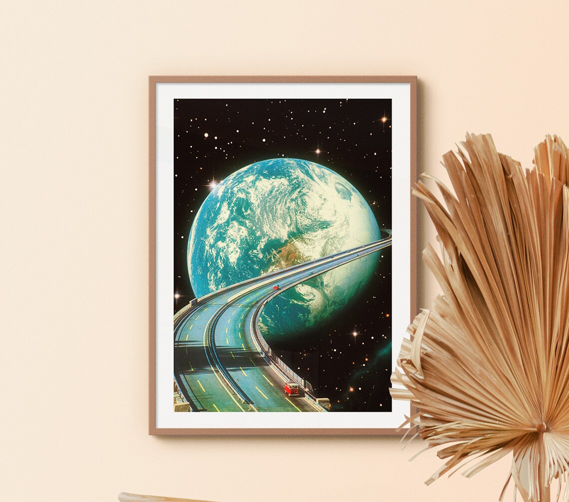 Highway Home Sci-Fi Poster, Retro Space Collage